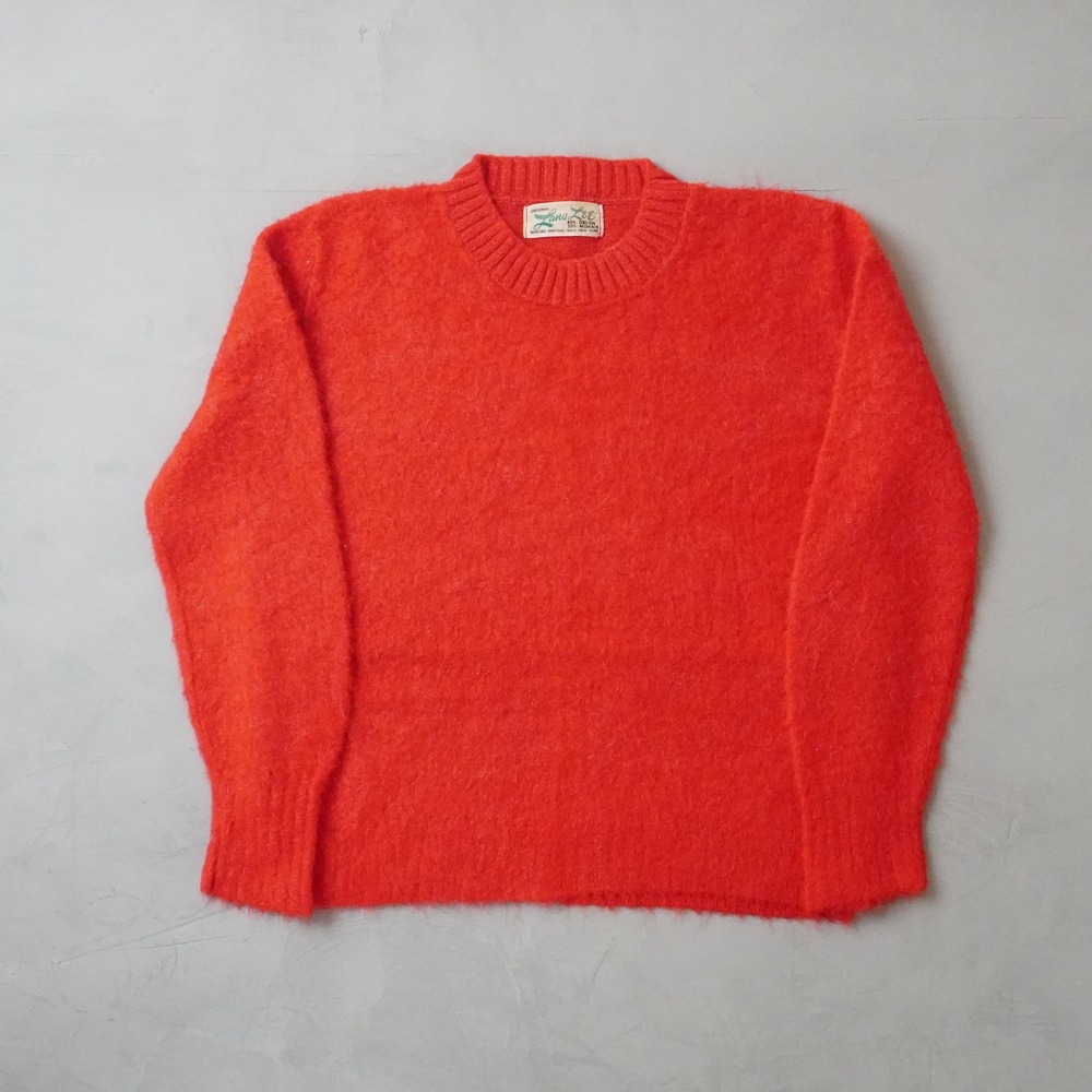 Vintage Lana Lee Mohair Sweater Mens Small 60s Orange Red Fuzzy Crewneck USA
